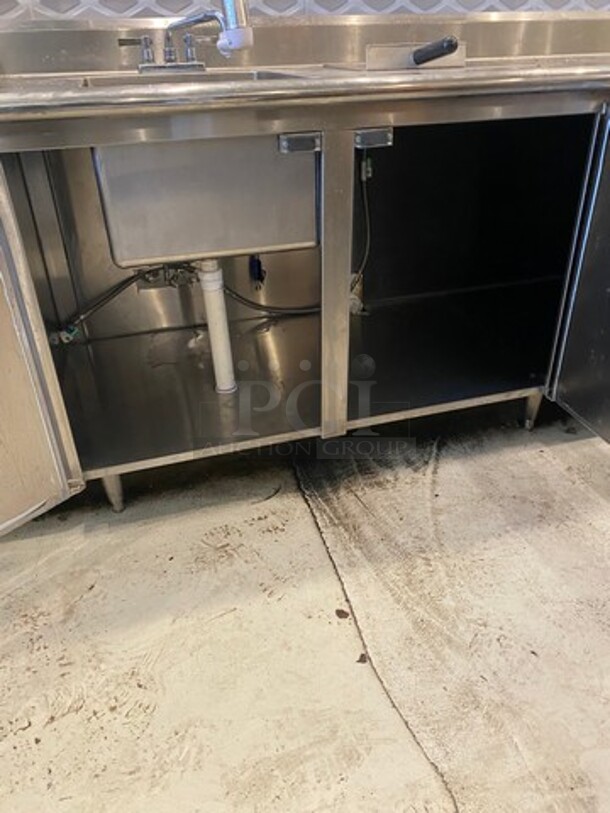 WOW! Custom Made Commercial Work Top/ Prep Table! With Built In Hand Washing Sink! With Back Splash! Faucet And Handles! With Cabinet Storage Space Underneath! Solid Stainless Steel! On Legs! - Image 4 of 8