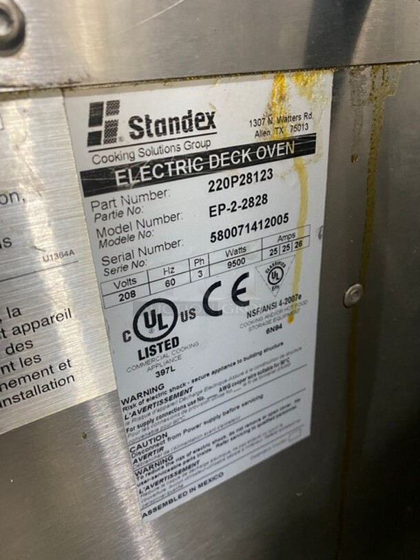 Bakers Pride Commercial Electric Powered Double Deck Pizza Oven! All Stainless Steel! 2x Your Bid Makes One Unit! WORKING WHEN REMOVED! Model: EP22828 SN: 580071412005 208V 60HZ 3 Phase - Image 5 of 9