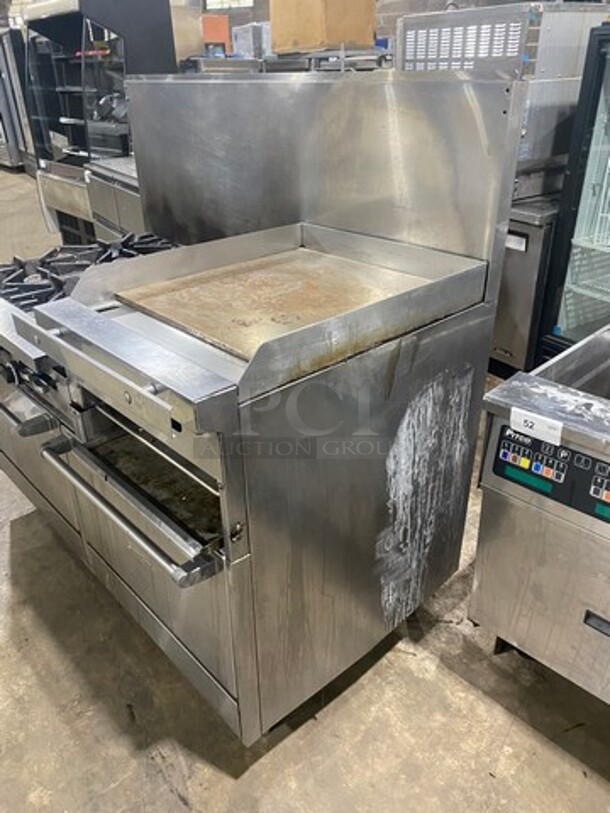 SUNFIRE Stainless Steel Commercial Natural Gas Powered 6 Burner Range W/ Raised Right Side Flat Top Griddle & Cheese Melter! With Raised Backsplash And 2 Full Size Ovens! On Legs!  - Image 2 of 9