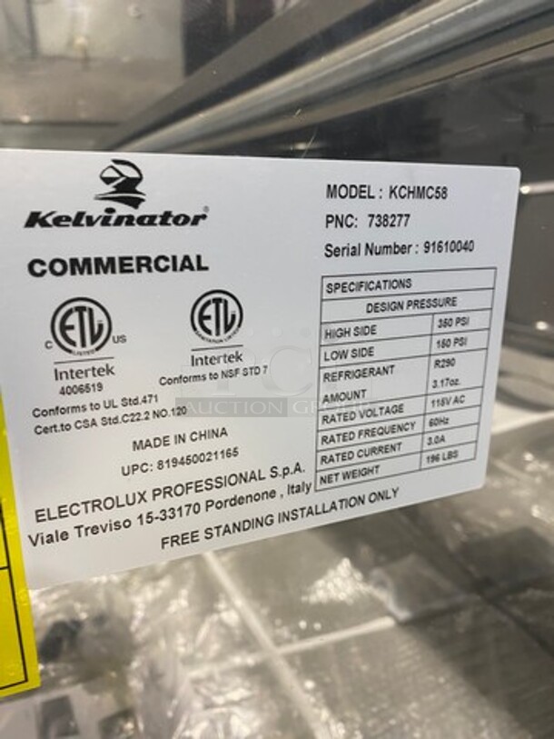 COOL! NEW! SCRATCH-N-DENT! Kelvinator Commercial Refrigerated Milk Cooler! Stainless Steel Body! On Casters! Model: KCHMC58 SN: 91610040 115V - Image 9 of 12
