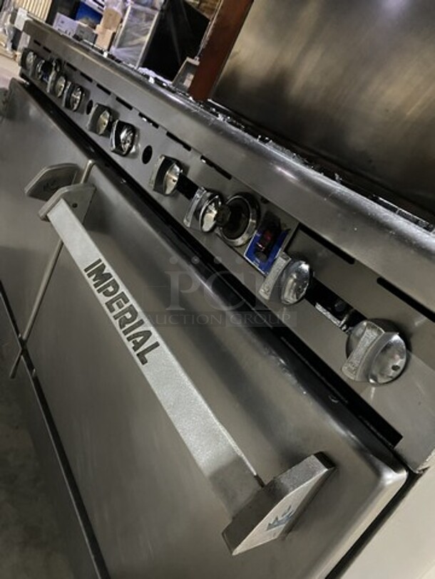 Nice! Imperial Natural Gas Powered 10 Burner Stove! With Double Full Size Convection Ovens Underneath! On Commercial Casters! - Image 9 of 10