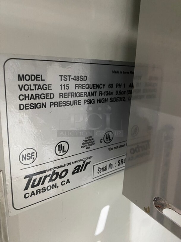 Turbo Air Stainless Steel Commercial Sandwich Salad Prep Table Bain Marie Mega Top on Commercial Casters! Model TST-48SD 155V 1PH - Image 7 of 10