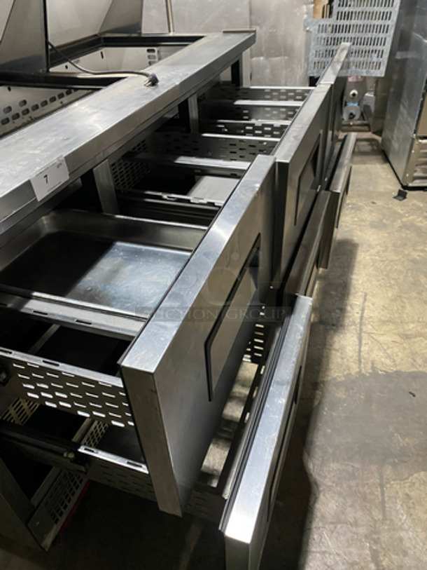 FAB! True Commercial Refrigerated Sandwich Prep Table! With 6 Drawers Underneath! With Overhead Serving Shelves! All Stainless Steel! Model: TFP7230MD6 SN: 7801014 115V 60HZ 1 Phase - Image 5 of 11