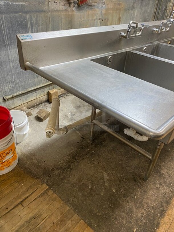 Advance Stainless Steel Commercial 3 Compartment Dish Washing Sink! With Dual Side Drain Board! With Faucet And Handles! Each Compartment 24x30 Excellent For Full Size Sheet Pans! - Image 3 of 9