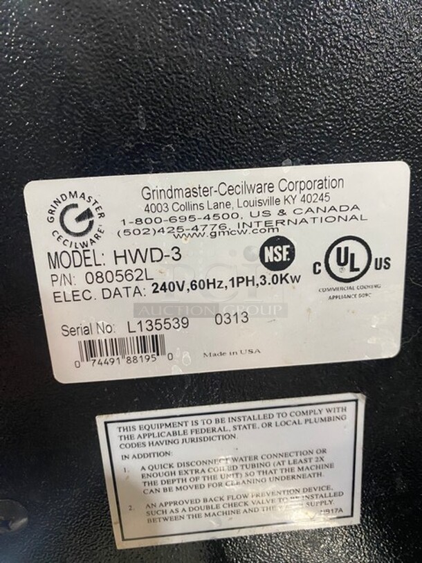 Grindmaster Commercial Countertop Hot Water Dispenser! MODEL HWD-3 SN:L135539 240V 1PH - Image 7 of 7