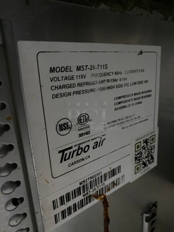 Turbo Air Refrigerated Salad Bar Island! Single Door Storage Space Underneath! All Stainless Steel! Model: MST28711S SN: MS2T902301 115V - Image 7 of 8