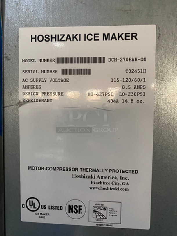 COOL! Hoshizaki Commercial Free Standing Ice Maker/Dispenser And Water Dispenser! All Stainless Steel! On Legs! Model: DCM-270BAH-OS SN: T02451H 115/120V 60HZ 1 Phase - Image 5 of 8