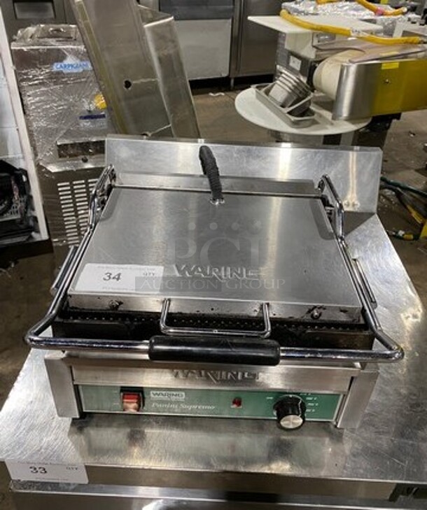 Waring Commercial Countertop Panini/Sandwich Supremo Grill! All Stainless Steel! Press With Ribbed Surface! Model: WPG250 120V - Image 1 of 8