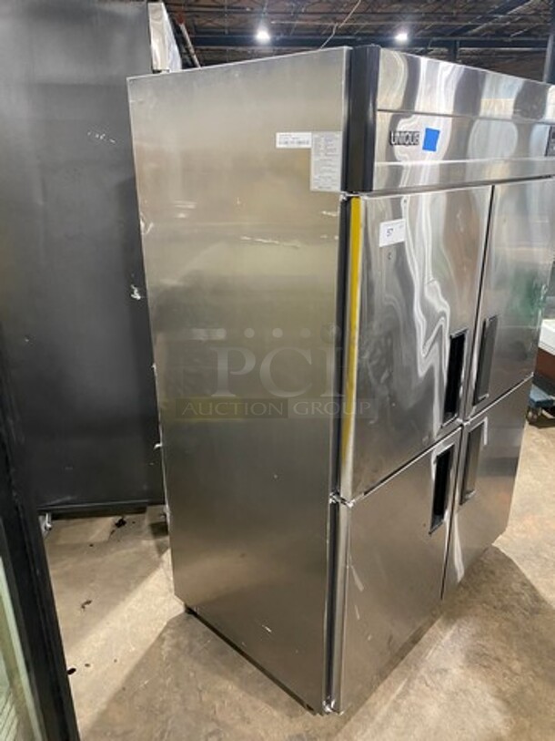 UNIQUE DAESUNG ALL STAINLESS-STEEL Dual Compressor 4 Split Door  Reach In Freezer! Model UDS45FIR!  On Casters! - Image 3 of 7