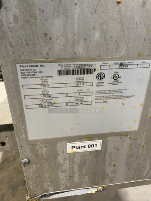 Pitco Commercial Electric Powered Crisp-N-Hold/Fry Warmer Dumping Station! With Backsplash! All Stainless Steel! On Legs! Model: PCF18 SN: E19KD070535 120V60HZ 1 Phase - Image 8 of 10