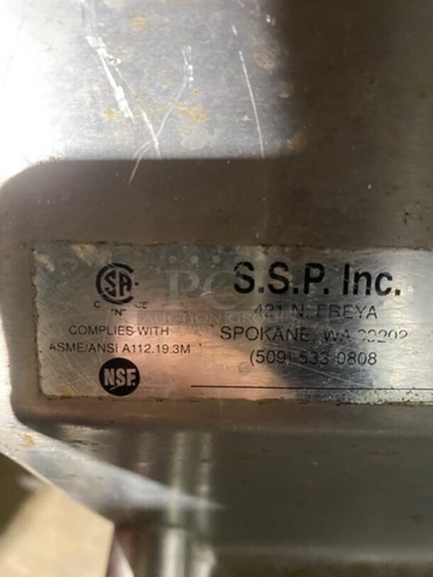 WOW ! SSP All Stainless Steel HEAVY GAGE Commercial 3 Compartment Dish Washing Sink! With Dual Side Drain Board! With Faucet And Handles! With Back Splash! All Stainless Steel! On Legs! - Image 11 of 12