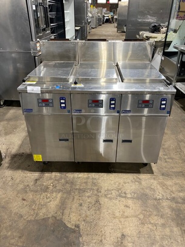 WOW! Pitco Commercial Natural Gas Powered 3 Bay Pasta Cooker! With Backsplash! All Stainless Steel! On Casters! Model: SRTG SN: G16AD007616 115V