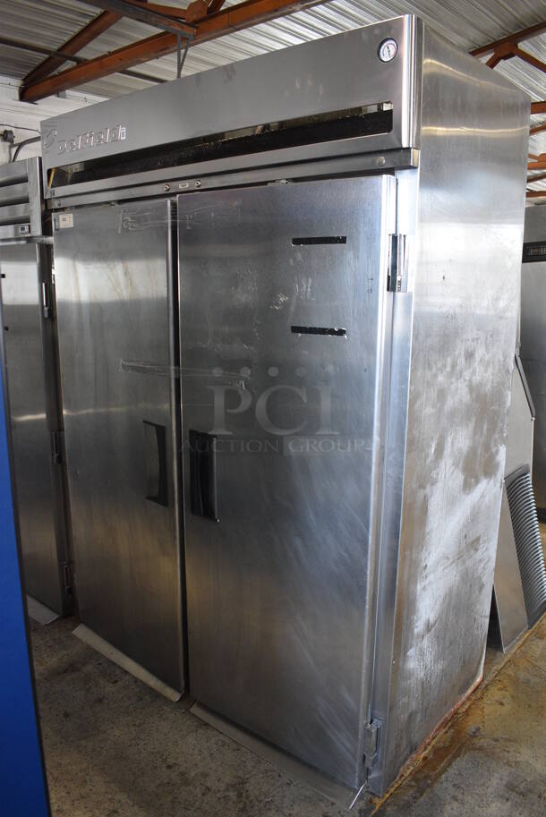 Delfield Model MRRI2-S Stainless Steel Commercial 2 Door Roll In Rack Cooler w/ 2 Ramps. Doors Do Not Stay Closed. 115 Volts, 1 Phase. 66x36x89. Tested and Powers On But Does Not Get Cold