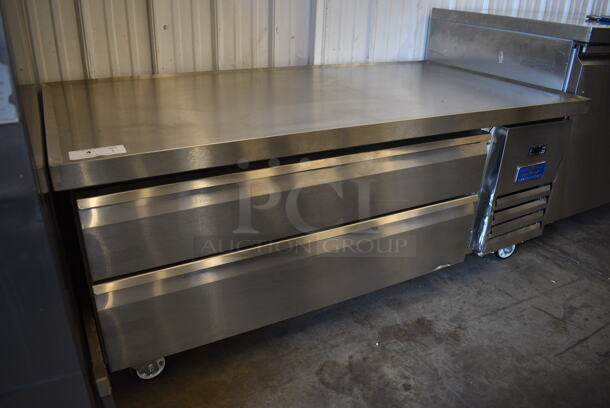 BRAND NEW SCRATCH AND DENT! Arctic Air ARCB60Z Stainless Steel Commercial 2 Drawer Chef Base on Commercial Casters. 115 Volts, 1 Phase. 62x32x27. Tested and Working! - Image 1 of 7