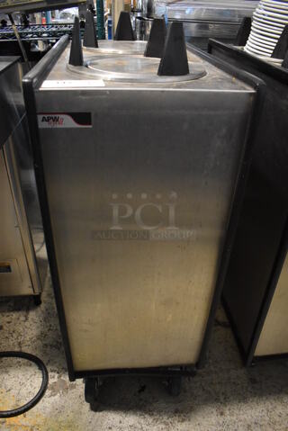 APW Wyott ML2-8-5P Stainless Steel Commercial 2 Well Plate Dispenser for 8" Plates on Commercial Casters. 15.5x30.5x45