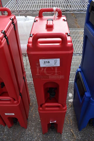 2 Cambro 500LCD Red Poly Insulated Beverage Holder Dispensers. 9x16.5x24. 2 Times Your Bid!