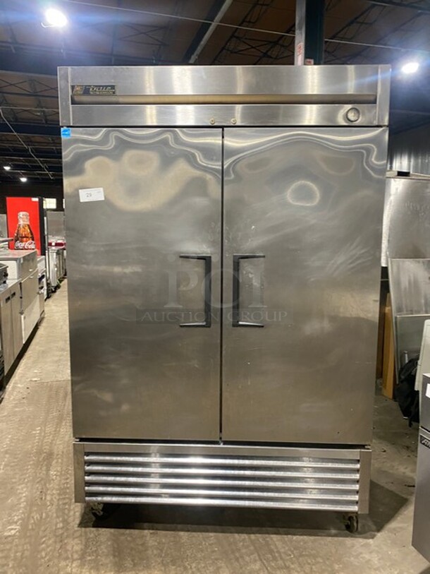 WOW! True Commercial 2 Door Reach In Refrigerator! With Poly Coated Racks! All Stainless Steel! Model T49 Serial 7576280! 115V 1Phase! On Casters! WORKING WHEN REMOVED! - Image 1 of 9
