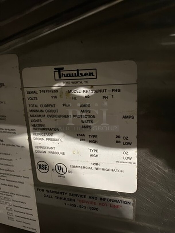 Traulsen Commercial 2 Door Reach In Cooler! With View Through Doors! With Racks! All Stainless Steel! On Casters! Model: RHT232NUTFHG SN: T46157E03 115V 60HZ 1 Phase - Image 8 of 12