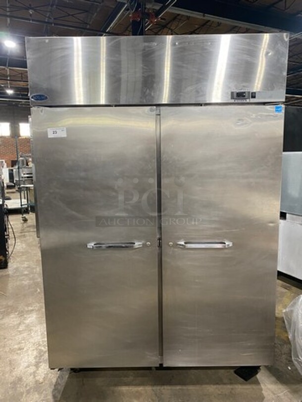 Norlake Commercial 2 Door Reach In Cooler! With Poly Coated Racks! All Stainless Steel! On Casters! Model: NR522SSS SN: 11090413 115V 60HZ 1 Phase 