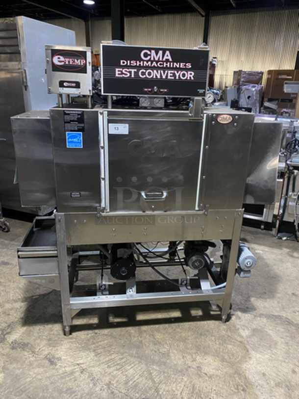 SWEET! CMA Commercial Conveyor Pass Through Dishwasher! All Stainless Steel! On Legs! Model: ETEMP SN: 222621 208/240V 3 Phase
