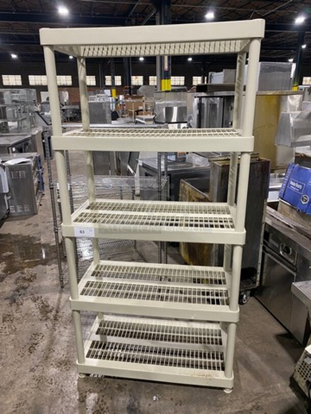 Commercial Poly 5 Tier Shelf! On Legs! BUYER MUST DISMANTLE! PCI CANNOT DISMANTLE FOR SHIPPING! PLEASE CONSIDER FREIGHT CHARGES!