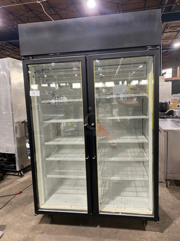 Frigidaire Commercial 2 Door Reach In Freezer Merchandiser! With View Through Doors! With Poly Coated Racks! On Legs! Model: T5CLGPCA-4 SN: B1252725 115/208/230V 60HZ 1 Phase