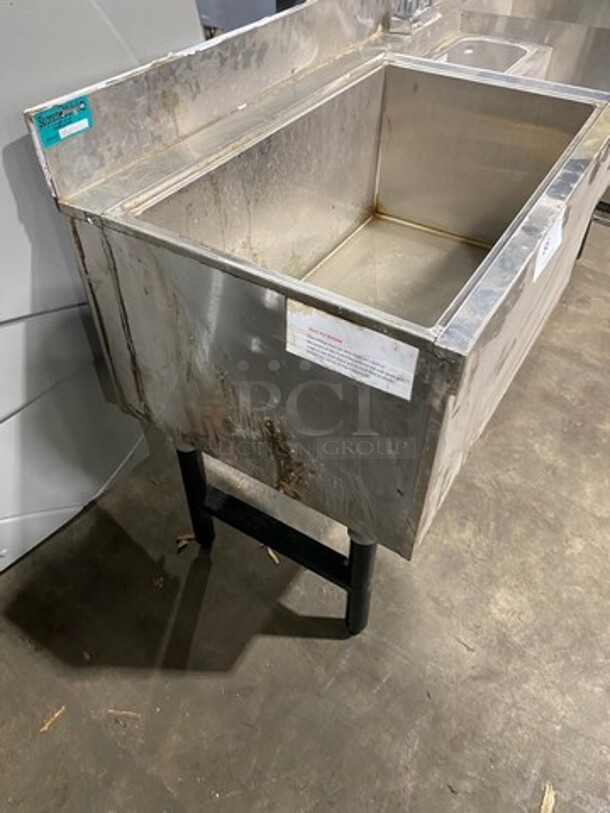 Supreme Metal Commercial Undercounter Ice Bin/ Bartender Cocktail Station! With Built In Hand Sink! With Faucet And Handles! With Drainboard! Drain Board Has Side Splashes! With Back Splash! All Stainless Steel! On Legs! - Image 2 of 10