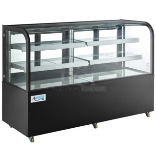 BRAND NEW SCRATCH & DENT! Avantco BC-72-HC 72" Curved Glass Black Refrigerated Bakery Display Case. Front inside layer of glass is broken. S/N:1290702150074 71-1/2x69x26-1/2