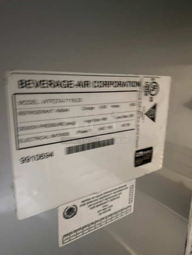 Beverage Air Commercial Single Door Lowboy/Worktop Freezer! All Stainless Steel! Model: WTF27A SN: 9910694 115V 60HZ 1 Phase - Image 6 of 7