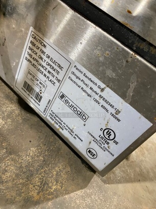 LATE MODEL! 2018 Eurodib Commercial Countertop Electric Powered Panini/Sandwich Press! With Ribbed Press! All Stainless Steel! Model: SFE02345120 SN: 2018061035 120V - Image 7 of 8