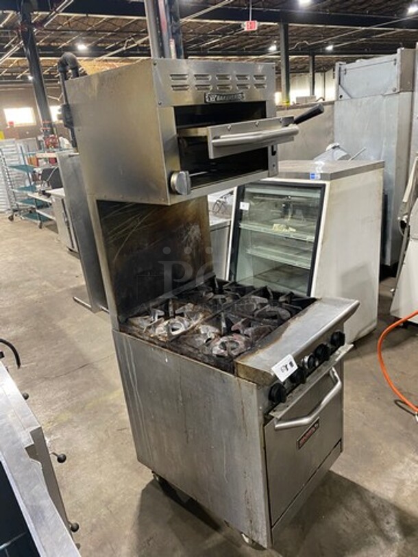 LATE MODEL! Tristar Commercial Natural Gas Powered 4 Burner Stove! With Raised Back Splash And Bakers Pride Salamander! With Full Size Oven Underneath! All Stainless Steel! On Casters! WORKING WHEN REMOVED! Model: TSR4 SN: 990441107015 - Image 2 of 11