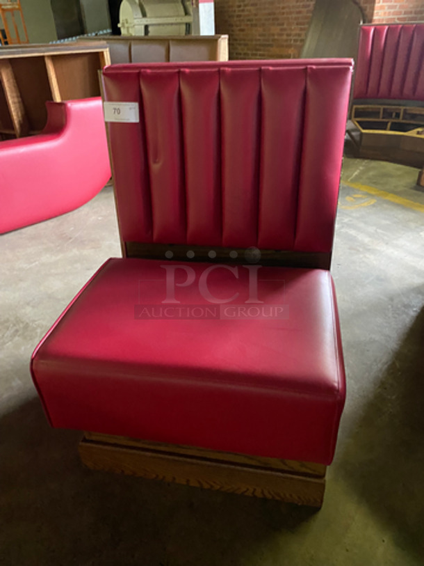 NEW! Single Sided Red Cushioned Booth Seat! With Wooden Outline! Perfect For Up Against The Wall! Can Be Connected To Any Of The Booths Listed!