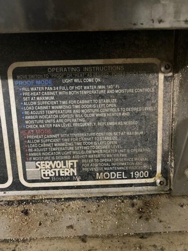 Serv-O-Lift Commercial Warmer/ Proofer Cabinet! All Stainless Steel! On Casters! Model: 1900 - Image 10 of 10