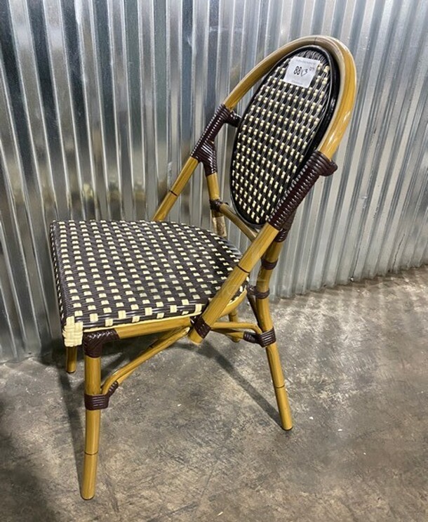 NEW! Nice Aluminum Bamboo Patio Dinning Side Chair In Brown! 3x Your Bid! - Image 4 of 7