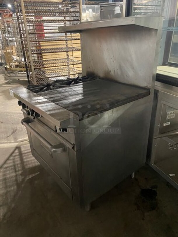 Sweet! Garland Heavy Duty Natural Gas Powered 2 Burner & 24 Inch French Top Combo! With Full Size Oven Underneath! On Legs!  - Image 2 of 9