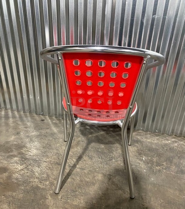 NEW! Stackable Aluminum Patio Armchair With Polypropylene Seat In Red! 5x Your Bid! - Image 3 of 7