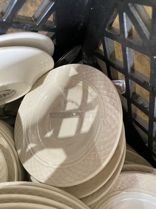 ALL ONE MONEY! Homer Laughlin White Ceramic Assorted Size Plates! Includes Black Poly Crate! - Image 3 of 5