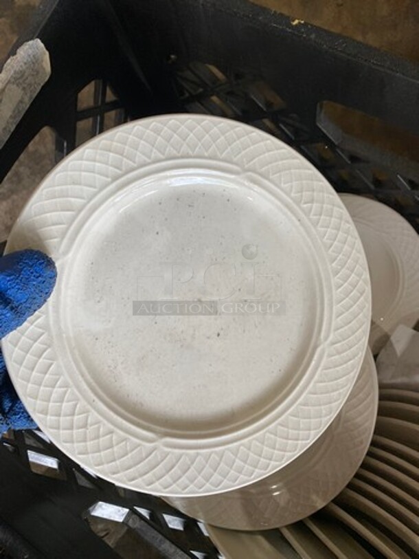 ALL ONE MONEY! Homer Laughlin White Ceramic Assorted Size Plates! Includes Black Poly Crate! - Image 4 of 5