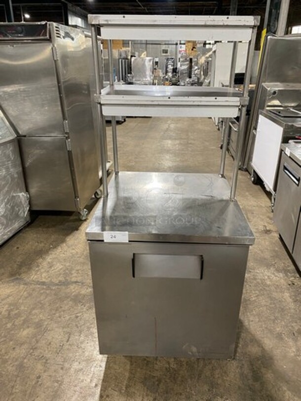True Commercial Single Door Refrigerated Lowboy/ Worktop Cooler! With Double Overhead Shelf! All Stainless Steel! On Casters! Model: TUC27 SN: 14192705 115V 60HZ 1 Phase - Image 1 of 9