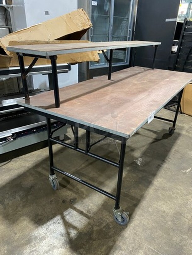 Work Top/ Prep Table! With Overhead Shelf! With Foldable Legs! On Casters! - Image 7 of 8