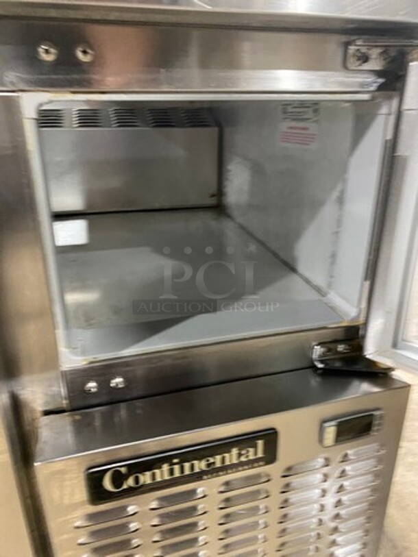 Nice! Continental Refrigerated Bain Marie/Sandwich Prep Table! With 3 Door Undder Storage! With Double Overhead Shelves! Model CRA60-12 Serial 157A5975! 115V 1 Phase! On Casters!  - Image 7 of 10