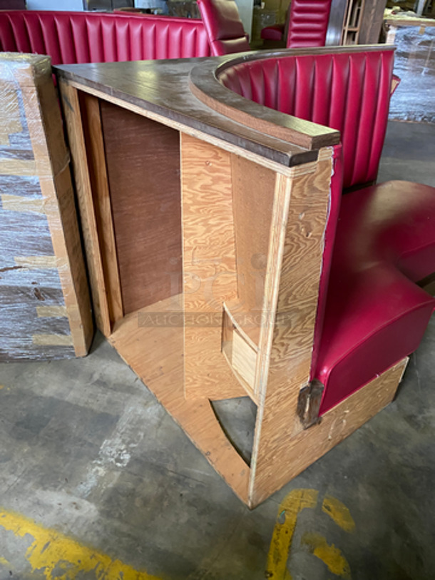 NEW! Single Sided Curved Red Cushioned Booth Seats! With Wooden Outline! Perfect For In The Corner Placement! 7x Your Bid! Can Be Connected With Any Booths Listed! - Image 3 of 7