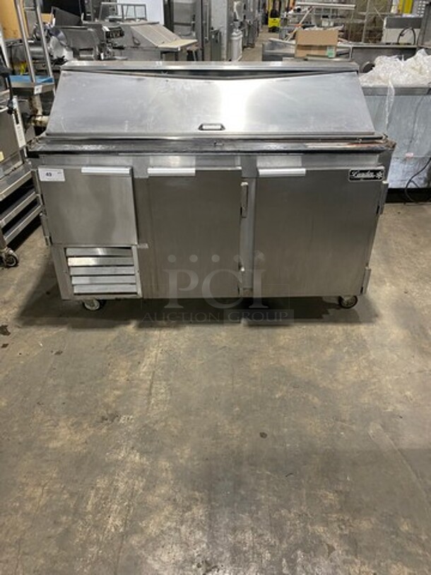 Leader Commercial Refrigerated Sandwich Prep Table! With 3 Door Storage Space Underneath! Poly Coated Racks! All Stainless Steel! Model: LM60SC SN: PS110332 115V 60HZ 1 Phase