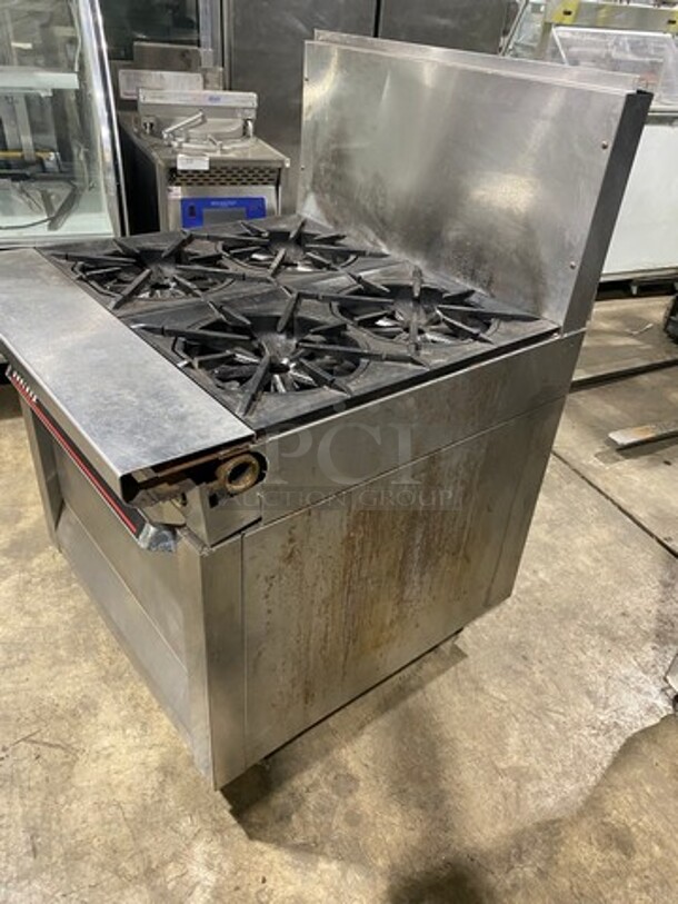 Garland Commercial Natural Gas Powered 4 Burner Stove! With Oven Underneath! With Raised Backsplash! All Stainless Steel! Model M44R Serial 130600101753! On Legs! - Image 2 of 9