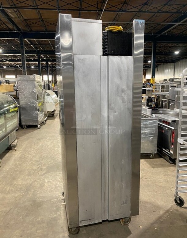 Traulsen Stainless Steel Commercial 2 Half Size Reach In Cooler Merchandiser w/ Metal Racks on Commercial Casters! - Image 4 of 8