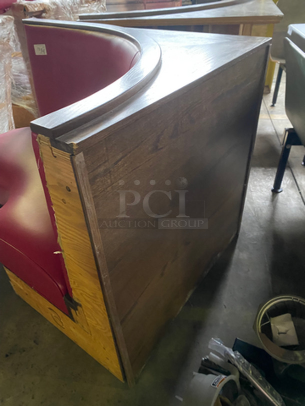 NEW! Single Sided Curved Red Cushioned Booth Seat! With Wooden Outline! Perfect For In The Corner Placement! 4x Your Bid! Can Be Connected With Any Of The Booths Listed! - Image 2 of 5