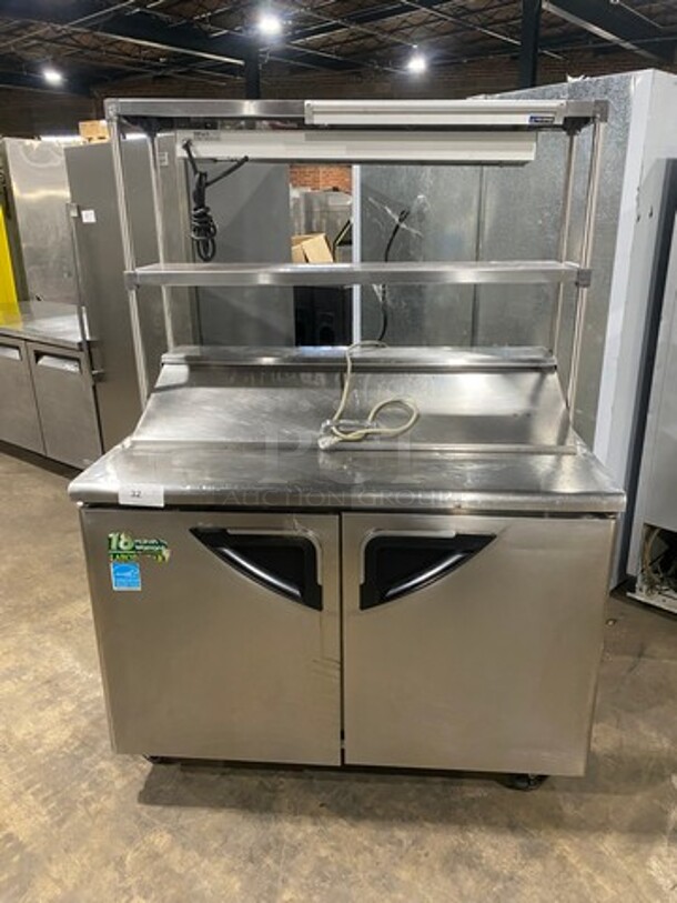 Turbo Air Commercial Refrigerated Sandwich Prep Table! With 2 Door Storage Space! Poly Coated Racks! With Overhead Shelf Space! All Stainless Steel! On Casters! Model: TST48SD