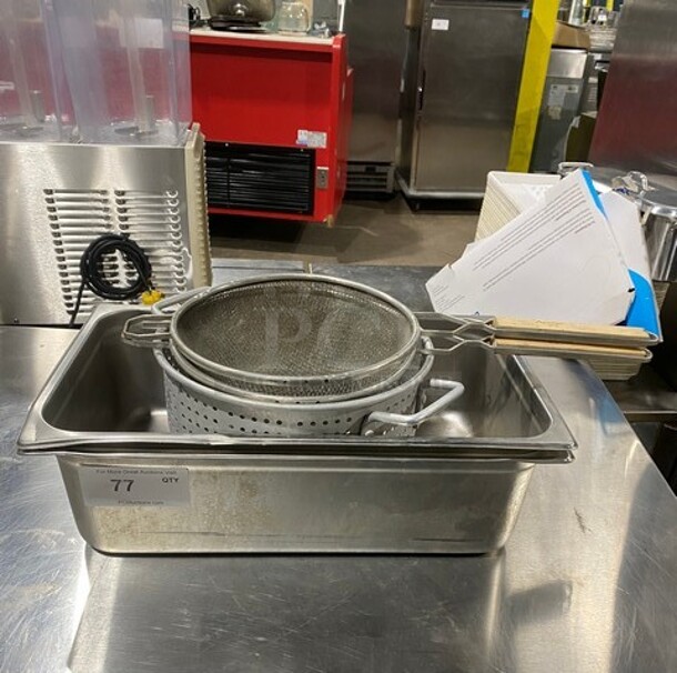 All One Lot! Stainless Steel Food Pans, Strainers!