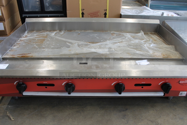 Avantco 177CAG48MG Stainless Steel Commercial Countertop Natural Gas Powered Flat Top Griddle. 120,000 BTU.  - Image 1 of 7