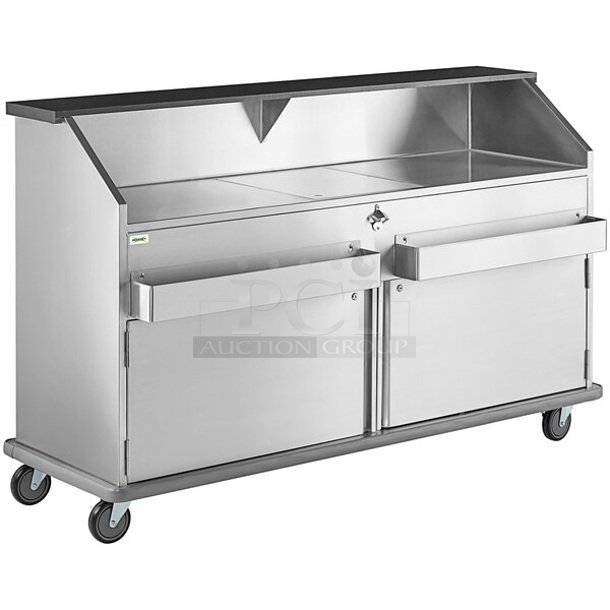 BRAND NEW SCRATCH AND DENT! Regency 600PB74S Stainless Steel Portable Bar with Two Removable Speed Rails, Ice Bin, and Removable Ice Bin Cover 